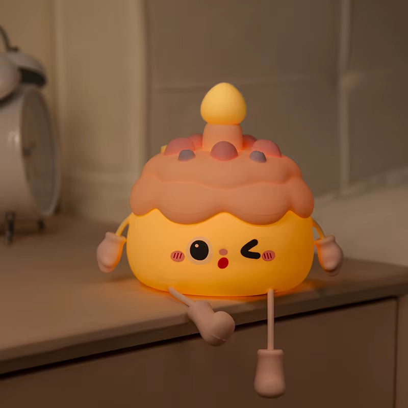 Beautiful Silicone Nightlight Room Decoration Light Cute Birthday Cake Pat Light USB Charging Birthday Gift for Boys and Girls