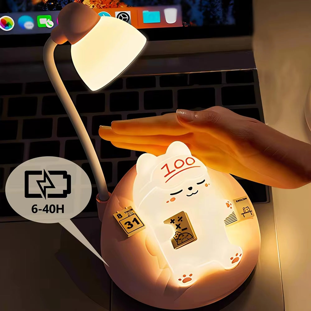 LED Desk Lamp Mini Cat Dimming Reading Light 3 Lighting Mode USB Rechargeable Bedside Nightlight Cute Portable Night Light Gifts