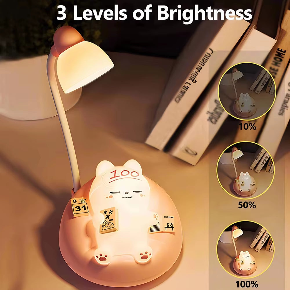 LED Desk Lamp Mini Cat Dimming Reading Light 3 Lighting Mode USB Rechargeable Bedside Nightlight Cute Portable Night Light Gifts