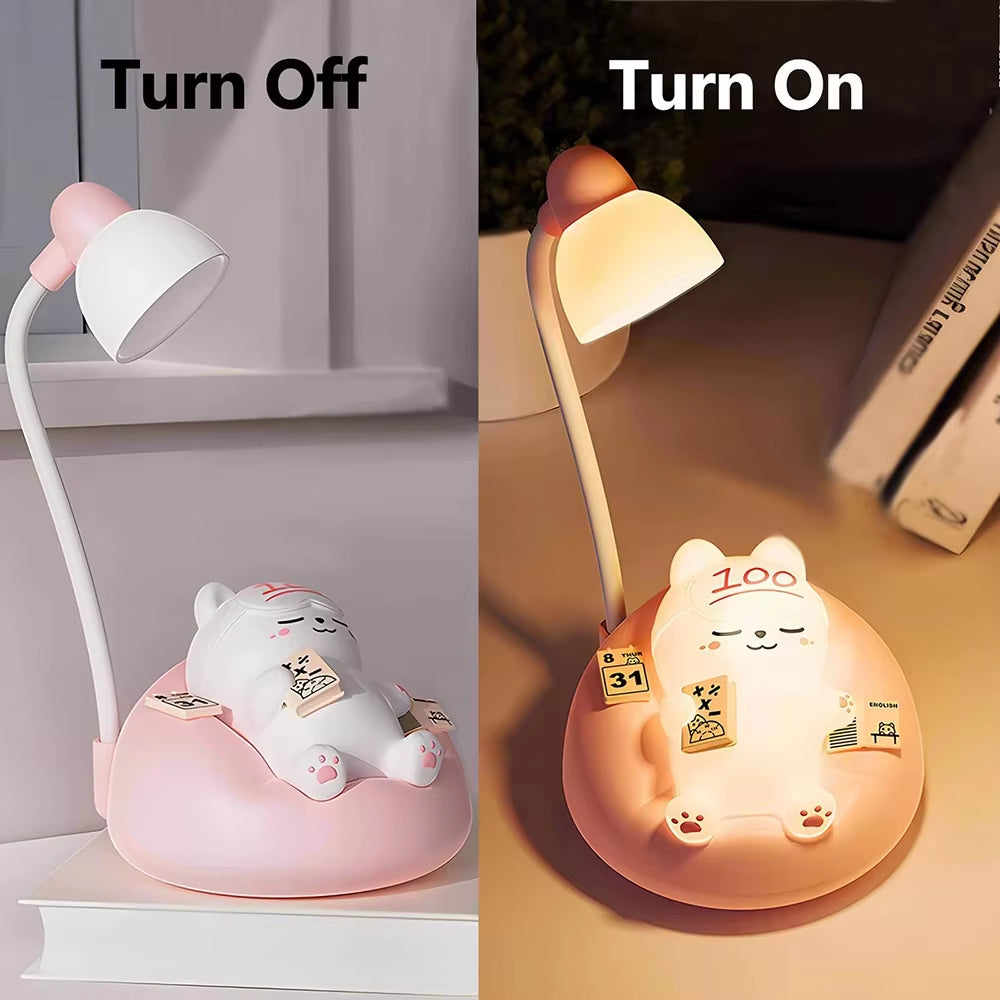 LED Desk Lamp Mini Cat Dimming Reading Light 3 Lighting Mode USB Rechargeable Bedside Nightlight Cute Portable Night Light Gifts
