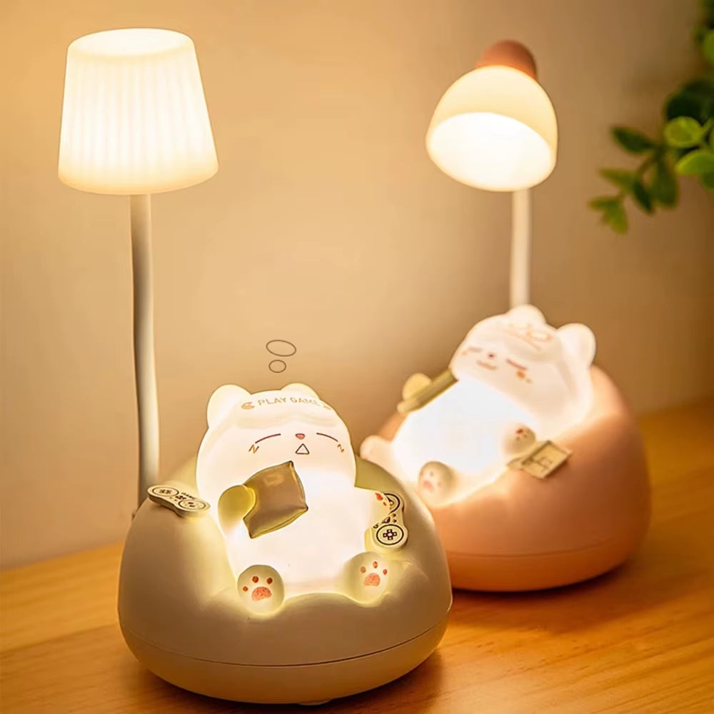 LED Desk Lamp Mini Cat Dimming Reading Light 3 Lighting Mode USB Rechargeable Bedside Nightlight Cute Portable Night Light Gifts