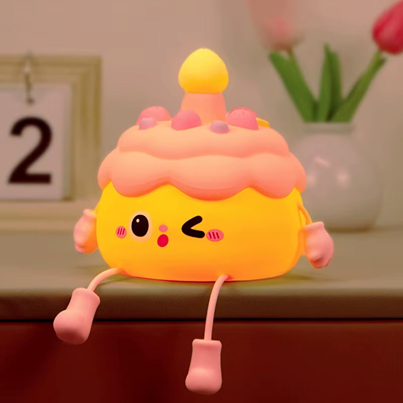 Beautiful Silicone Nightlight Room Decoration Light Cute Birthday Cake Pat Light USB Charging Birthday Gift for Boys and Girls