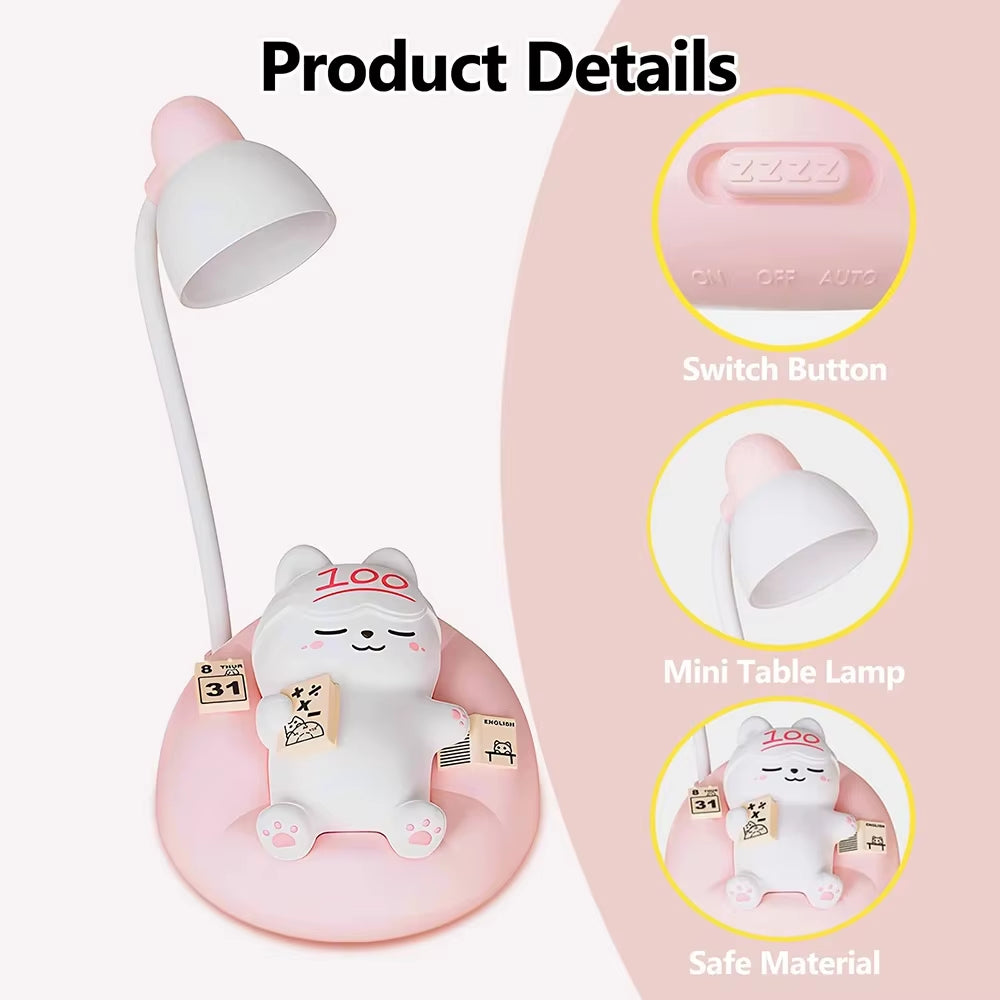 LED Desk Lamp Mini Cat Dimming Reading Light 3 Lighting Mode USB Rechargeable Bedside Nightlight Cute Portable Night Light Gifts