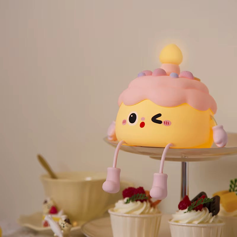 Beautiful Silicone Nightlight Room Decoration Light Cute Birthday Cake Pat Light USB Charging Birthday Gift for Boys and Girls