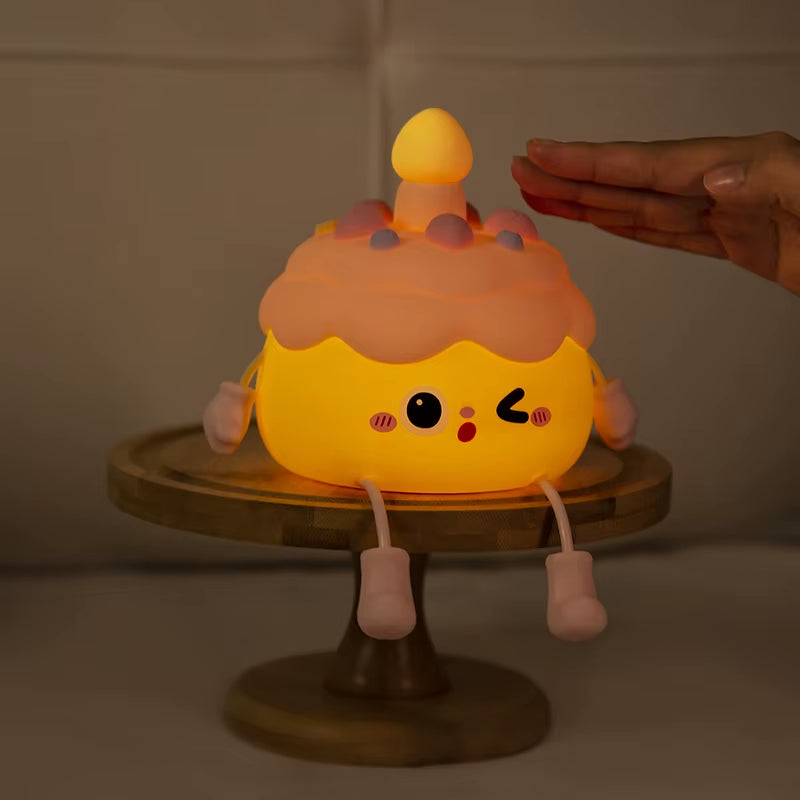Beautiful Silicone Nightlight Room Decoration Light Cute Birthday Cake Pat Light USB Charging Birthday Gift for Boys and Girls