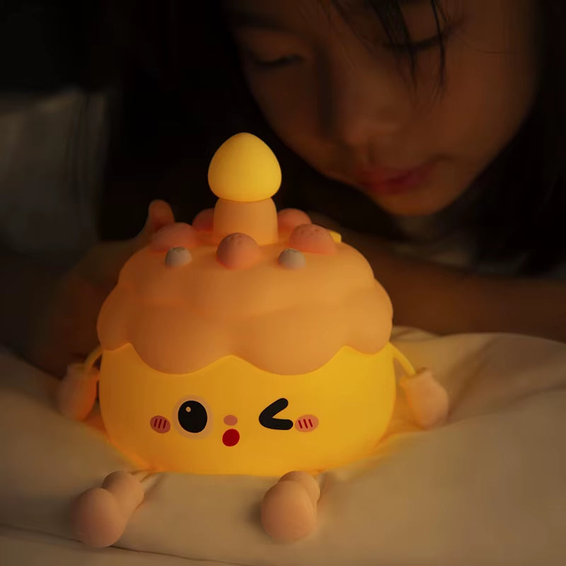 Beautiful Silicone Nightlight Room Decoration Light Cute Birthday Cake Pat Light USB Charging Birthday Gift for Boys and Girls